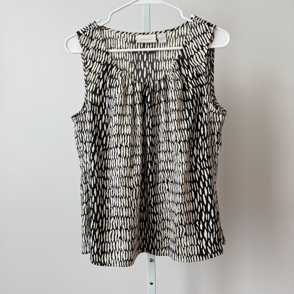 Chicos Sleeveless Tank‎ Top Women's Size 1 Black Beige Abstract Print